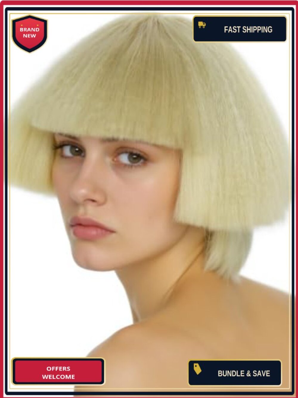 Blonde Bowl Cut Wig Yaki Synthetic Hair for Cosplay Party